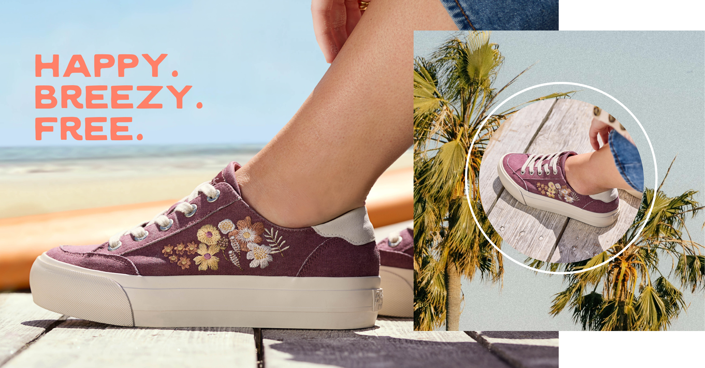 Happy, breezy lifestyle banner with Blowfish Malibu shoes