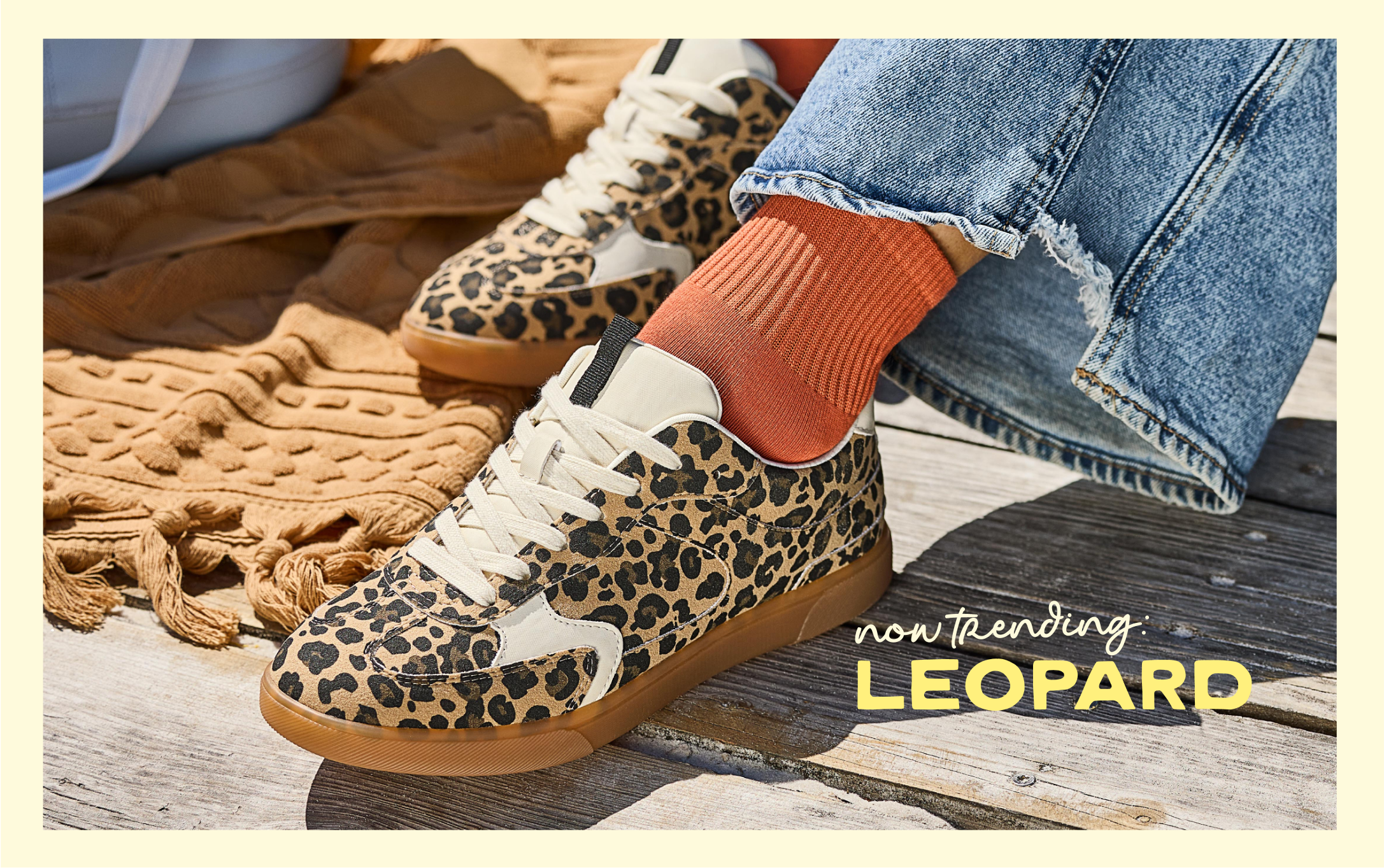 Woman wearing leopard print Blowfish Malibu outfit with matching shoes